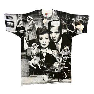 I Love Lucy 90s Vintage All Over Black & White Print T-Shirt, Men's XL